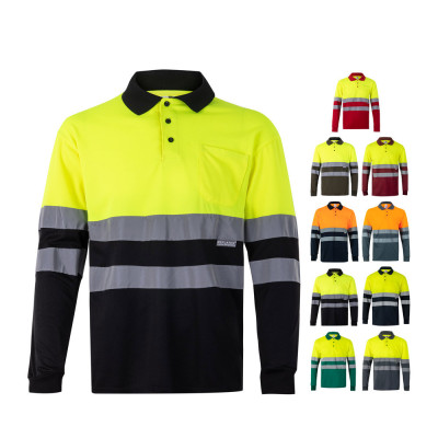 VL VULCAN LARGE. Polo bicolor bird-eye (160g/m²) de manga comprida, em poliéster (100)